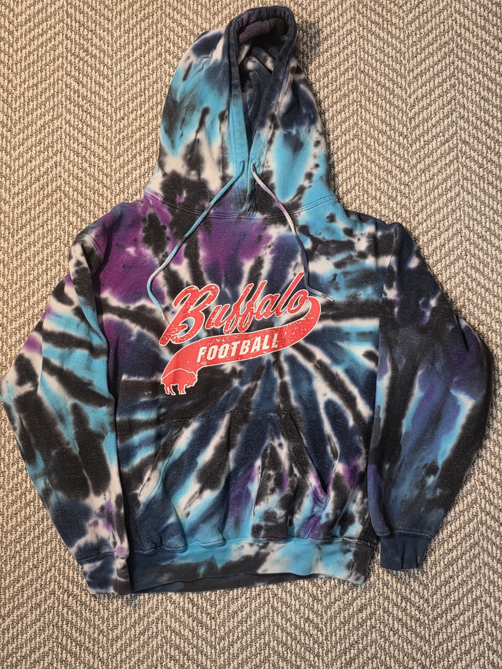 Dreamsicle Buffalo Football Tie Dye Hoodie Medium Blue Purple Game Day Pullover